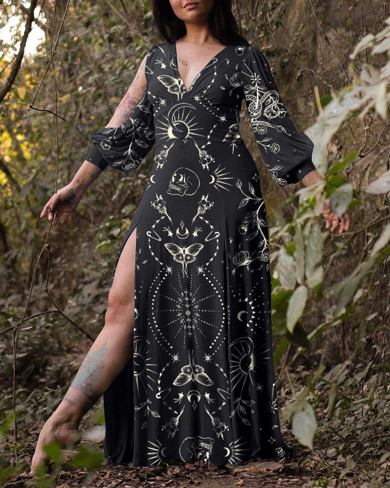 Mystery Death Luna Wonderland Printed Cut-off Sleeves Maxi Dress