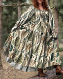 Psychedelic Forest Wonderland Leaf Print Long Sleeve Waist Dress