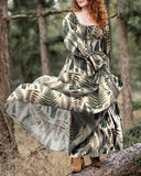 Psychedelic Forest Wonderland Leaf Print Long Sleeve Waist Dress