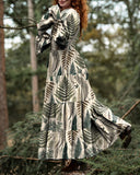 Psychedelic Forest Wonderland Leaf Print Long Sleeve Waist Dress