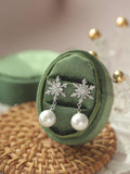 Christmas Zirconia Snowflake Imitation Pearl Earrings
