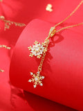 Stainless Steel Chain Necklace With Cubic Zirconia Snowflake Pendant