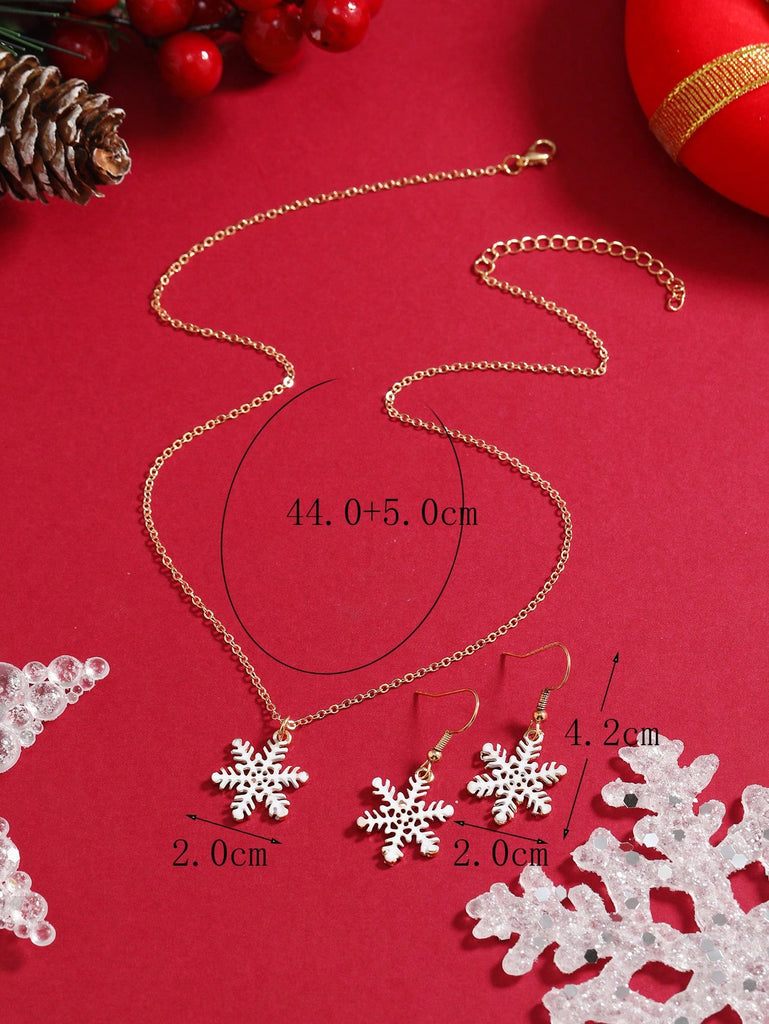 3pcs/set Christmas Themed Metal Snowflake Earrings And Necklace