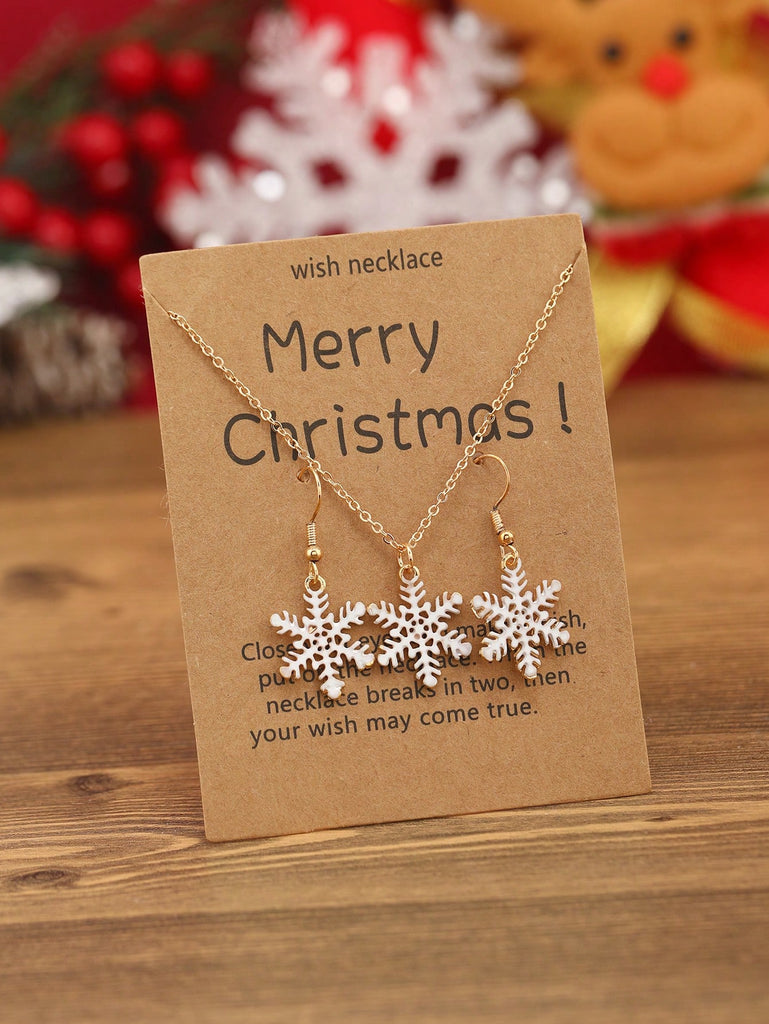3pcs/set Christmas Themed Metal Snowflake Earrings And Necklace