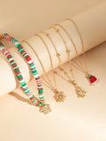 4pcs Christmas-themed Fashionable Personalized Necklace Set