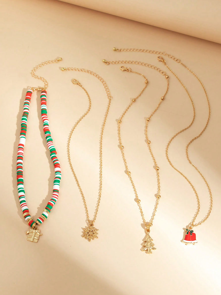 4pcs Christmas-themed Fashionable Personalized Necklace Set