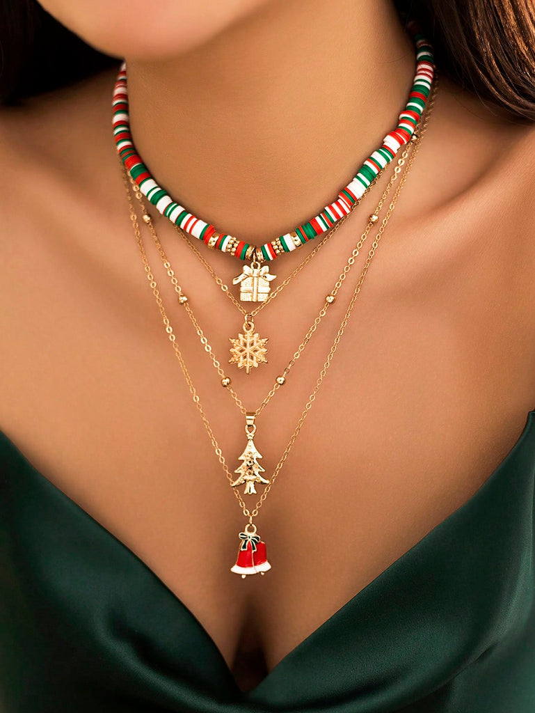 4pcs Christmas-themed Fashionable Personalized Necklace Set