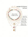 5pcs/set Personalized Stylish Christmas Socks & Tree Snowflake Pendant Collarbone Necklace
