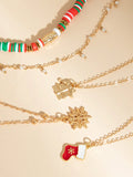 5pcs/set Personalized Stylish Christmas Socks & Tree Snowflake Pendant Collarbone Necklace