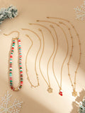 5pcs/set Personalized Stylish Christmas Socks & Tree Snowflake Pendant Collarbone Necklace