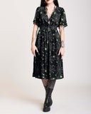 Dark Style Green Spider Web Pattern Printed Casual Dress