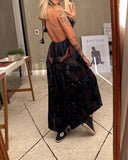 Mysterious Bird Print Suspenders V-Neck Jumpsuit