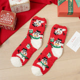 Christmas Coral Plush Thickened Snowman Print Calf Socks
