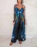 Magic Undersea Starry Sky Gradient Print Ruffle Tunic Outer Dress