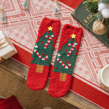 Home Plush And Thick Christmas Tree Snowflake Patterned Calf Socks