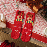Red Plush And Thick Christmas Elk Snowflake Pattern Calf Socks