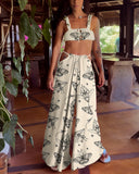 Mysterious Moth and Butterfly Family Wonderland Print Lace Hollow Two-Piece Set