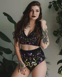 Green Snakes In Witchy Floral Forest Printed Bikini Set