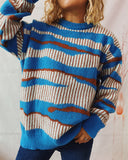 Autumn and winter Thickened Contrasting Irregular Striped Pullover Crew Neck Sweater