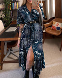 Bat Spider Web Death Rose Printed Button Midi Dress