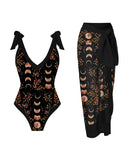 Moonlight Carnival Pattern Print One Piece & Sarong
