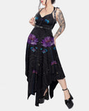 Mysterious Lotus Pattern Print Irregular Slip Dress