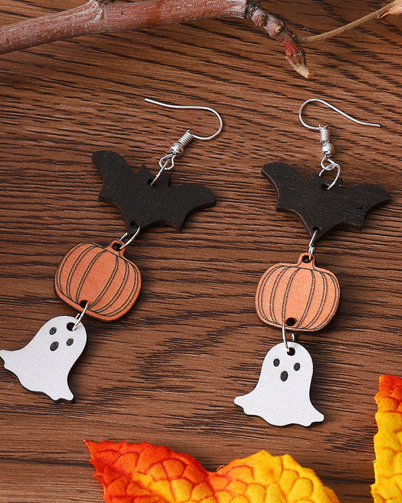Halloween Spooky Pumpkin Bat Earrings