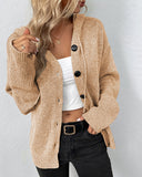 Solid Color Hooded Single-Breasted Drawstring Knitted Cardigan Sweater