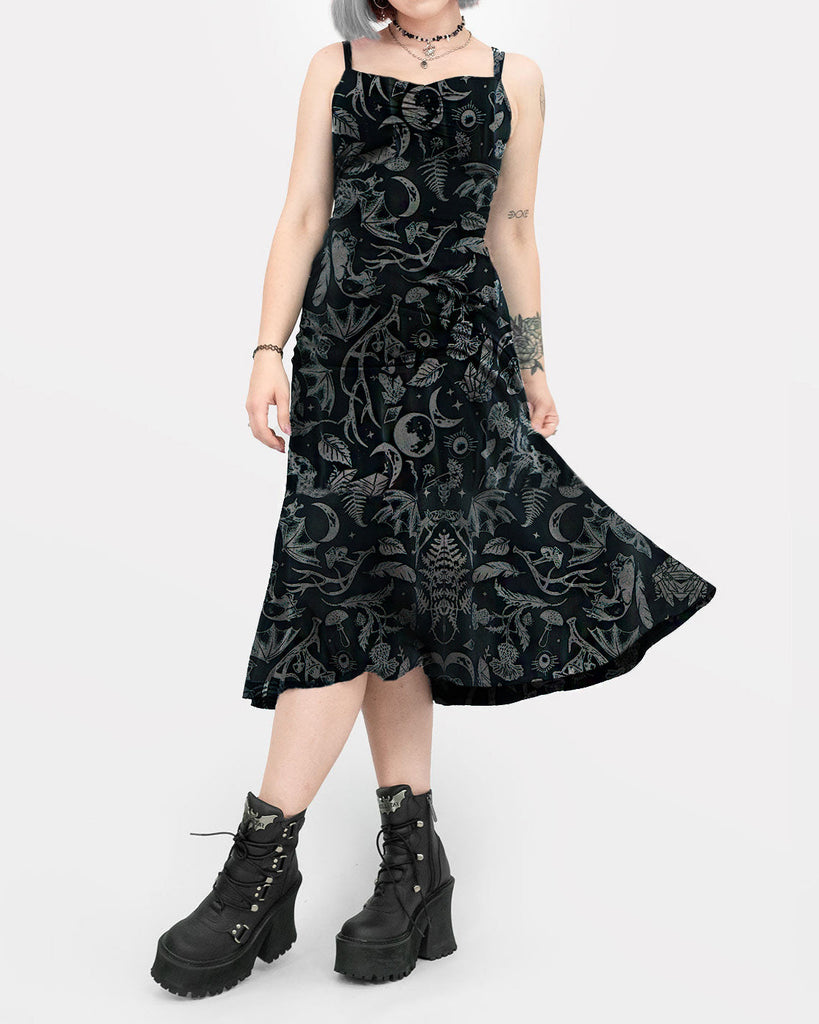 Branches And Moon Pattern Printing Sling Dress