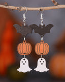 Halloween Spooky Pumpkin Bat Earrings