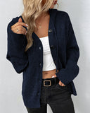 Solid Color Hooded Single-Breasted Drawstring Knitted Cardigan Sweater