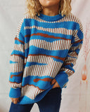 Autumn and winter Thickened Contrasting Irregular Striped Pullover Crew Neck Sweater