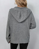 Solid Color Hooded Single-Breasted Drawstring Knitted Cardigan Sweater