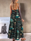 Whales in Ocean Mysteries Printed Back-Tie Halter Dress