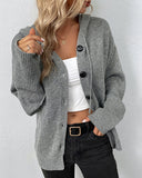 Solid Color Hooded Single-Breasted Drawstring Knitted Cardigan Sweater