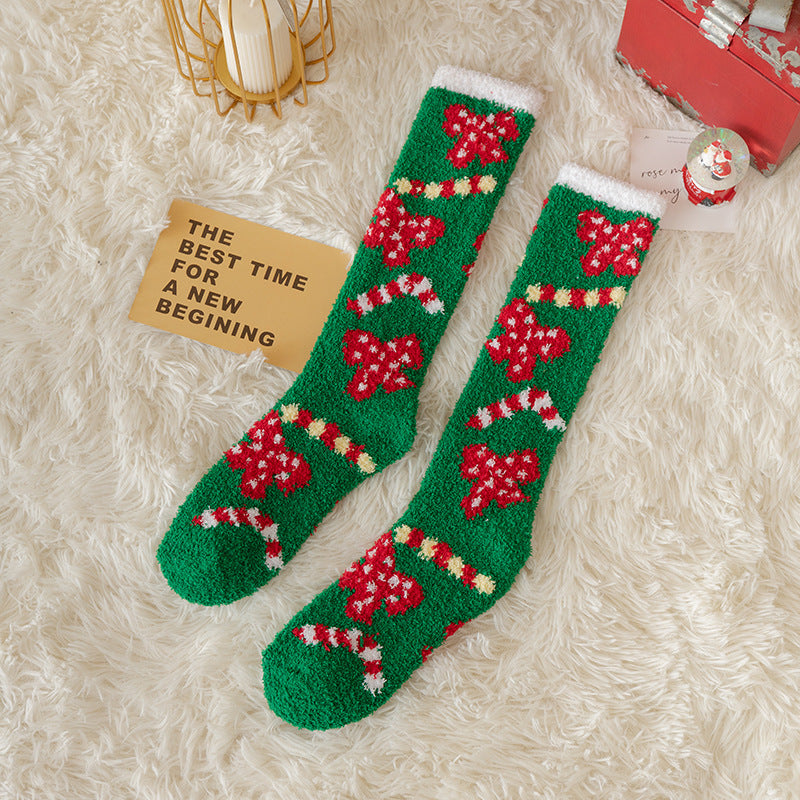 Christmas Snowman Printed Coral Plush Thick Stockings