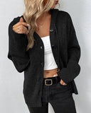 Solid Color Hooded Single-Breasted Drawstring Knitted Cardigan Sweater