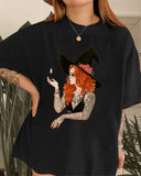 Mysterious Tattoo Witch Print T-Shirt