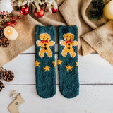 Christmas Gingerbread Man Pattern Plush Calf Socks