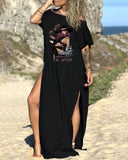 Holy Witch Party Print Casual Slit Dress