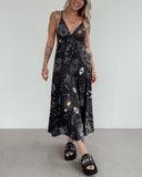 Shining Solar Luna Starry Devil's Eyes Printed V-neck Midi Dress