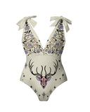 Mystic Starry Deer and Snake Printed Plus Size One Piece Set
