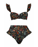 Fungis Foest Printed Ruffle Bikini Set & Sarong