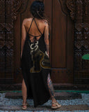 Mysterious Distressed Snake Buddha's Feet Positioning Printed Dress