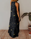 Looking Up At The Starry Sky Moon And Stars Printed V-neck Stacked Dress