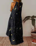 Looking Up At The Starry Sky Moon And Stars Printed V-neck Stacked Dress