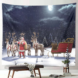 Santa Claus And Reindeer In Snow Patterned Tapestry