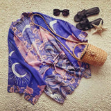 Mystic Blue Moon Starrynight Printed Short Beach Kimono