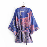 Mystic Blue Moon Starrynight Printed Short Beach Kimono
