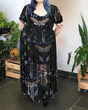 Dreamy Butterfly Wonderland Pattern Printed Chiffon Plus Size Long Dress